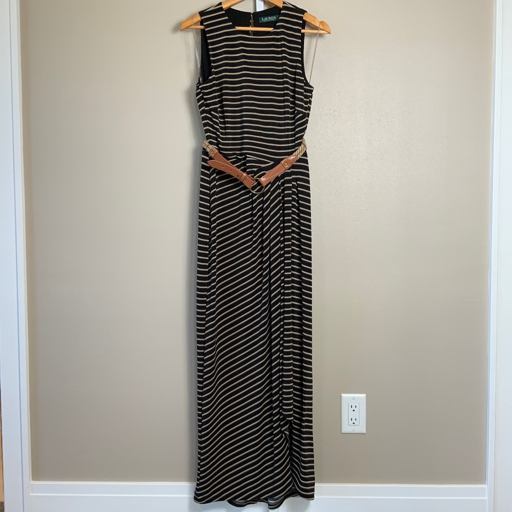 Lauren Ralph Lauren Striped Sleeveless Draped Maxi Dress - Picture 3 of 16